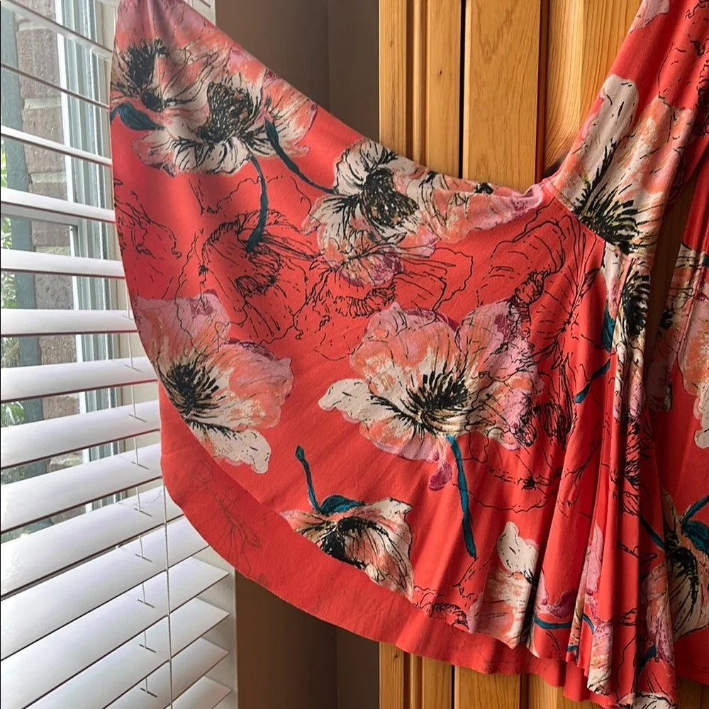 We The Free Orange Birds of Paradise Bell Sleeve Blouse